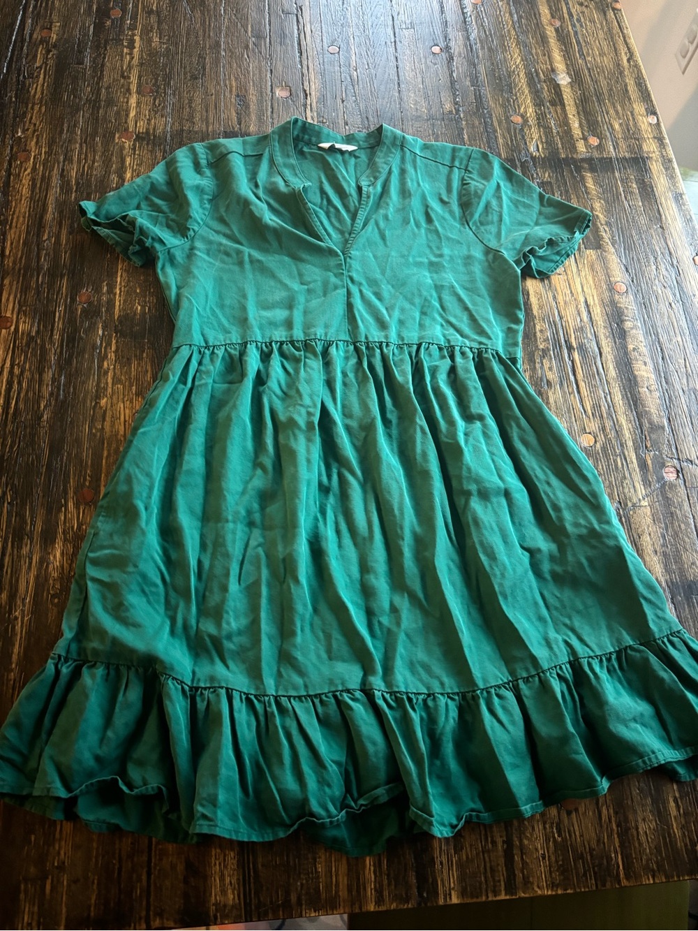 Lucky brand Women's Emerald Green Short Sleeve Ruffle-Hem Casual Dress
